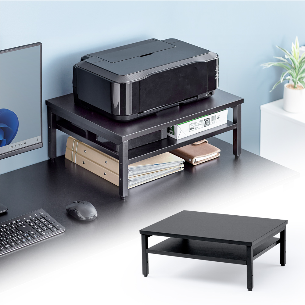 プリンター台 複合機 ラック 卓上 50×40cm 収納 2段 A4用紙収納 省スペース ブラック