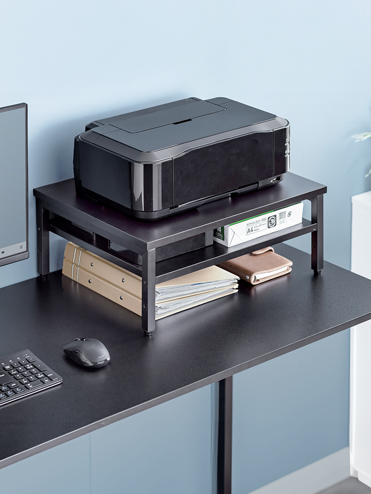 プリンター台 複合機 ラック 卓上 50×40cm 収納 2段 A4用紙収納 省スペース ブラック