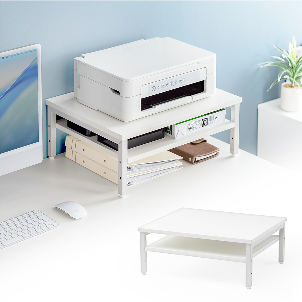 プリンター台 複合機 ラック 卓上 50×40cm 収納 2段 A4用紙収納 省スペース ホワイト