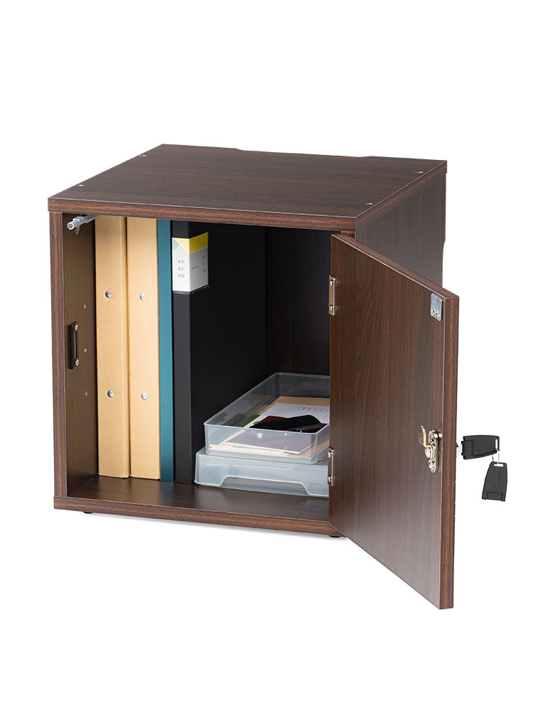 鍵付き木製キューブボックス | 小型セキュリティボックス – プッシュ開閉・ケーブル配線対応