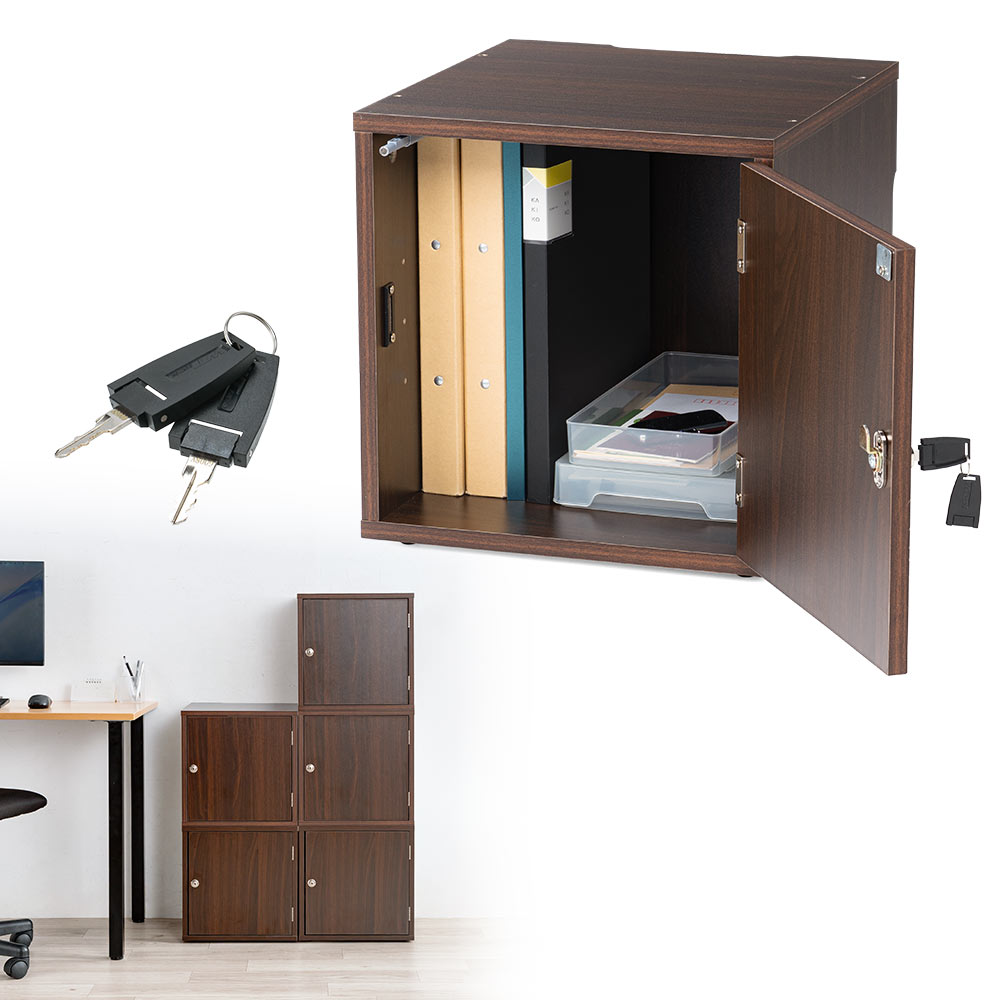 鍵付き木製キューブボックス | 小型セキュリティボックス – プッシュ開閉・ケーブル配線対応