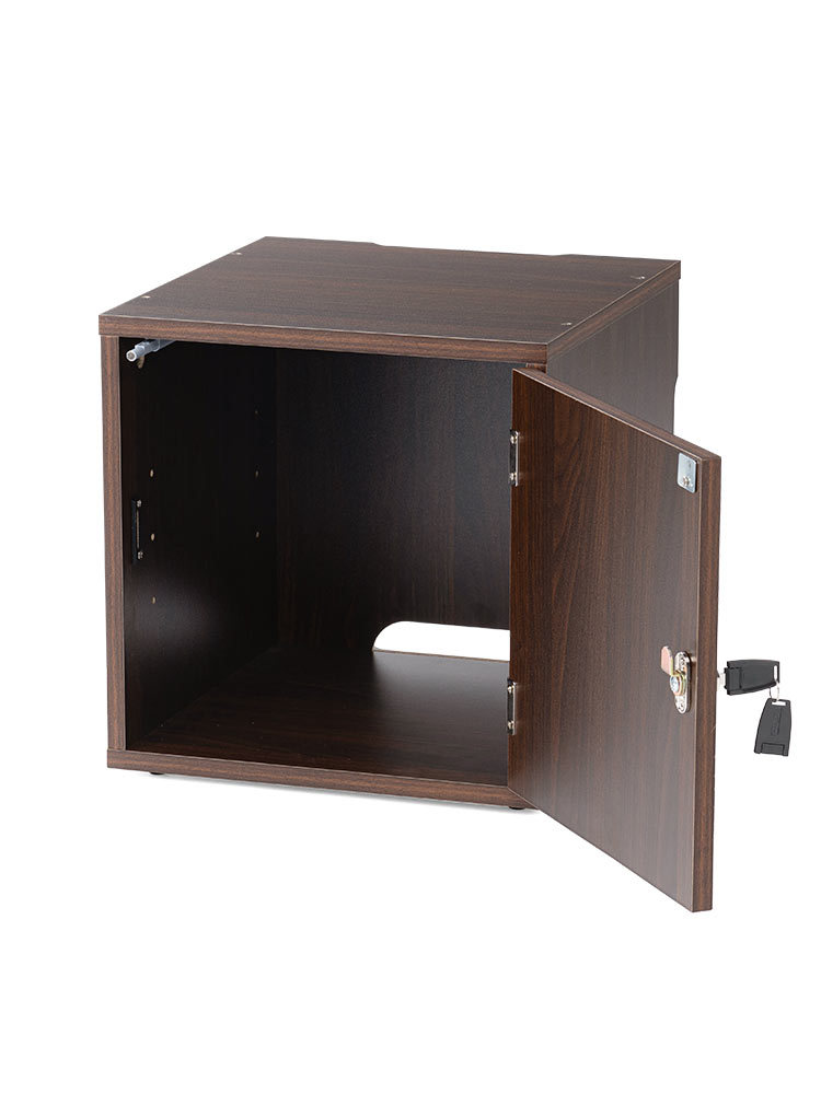 鍵付き木製キューブボックス | 小型セキュリティボックス – プッシュ開閉・ケーブル配線対応