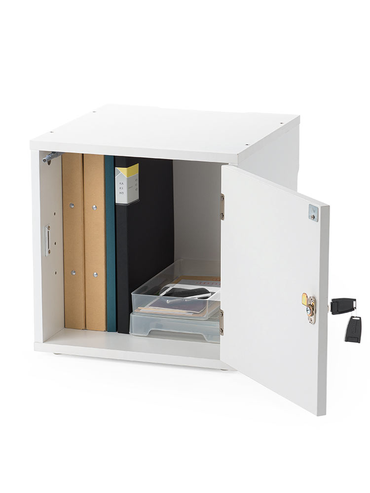 鍵付き木製キューブボックス | 小型セキュリティボックス – プッシュ開閉・ケーブル配線対応