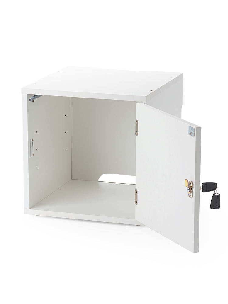 鍵付き木製キューブボックス | 小型セキュリティボックス – プッシュ開閉・ケーブル配線対応