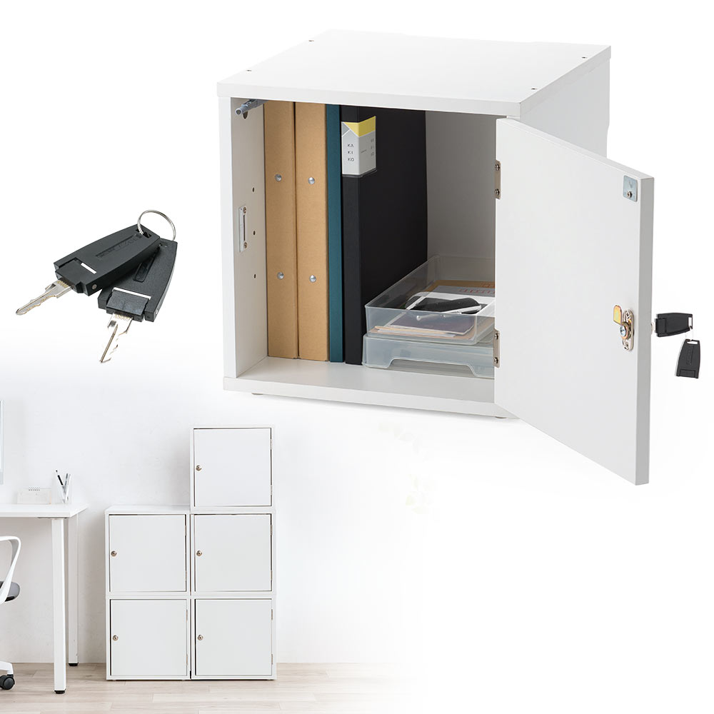 鍵付き木製キューブボックス | 小型セキュリティボックス – プッシュ開閉・ケーブル配線対応