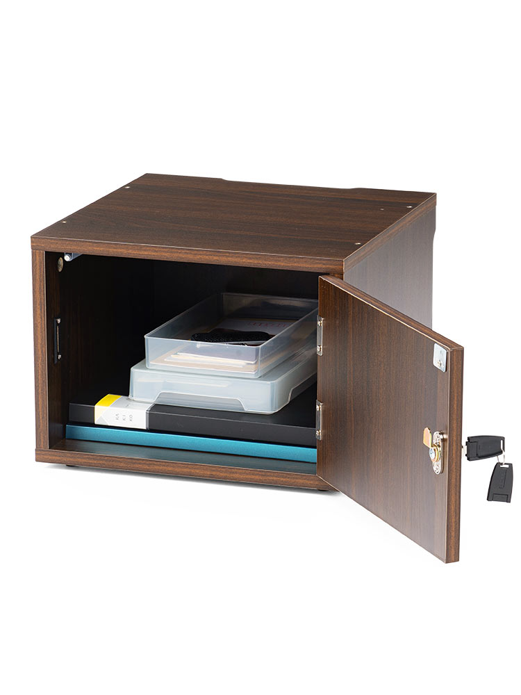 鍵付き木製キューブボックス | 小型セキュリティボックス – プッシュ開閉・ケーブル配線対応
