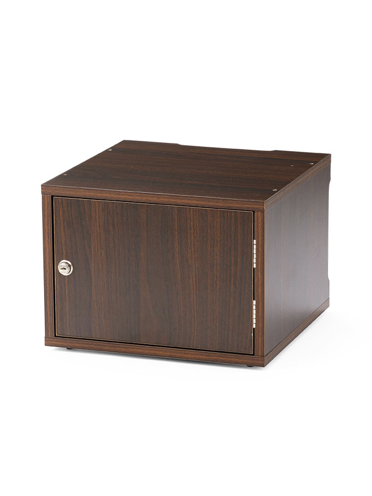 鍵付き木製キューブボックス | 小型セキュリティボックス – プッシュ開閉・ケーブル配線対応