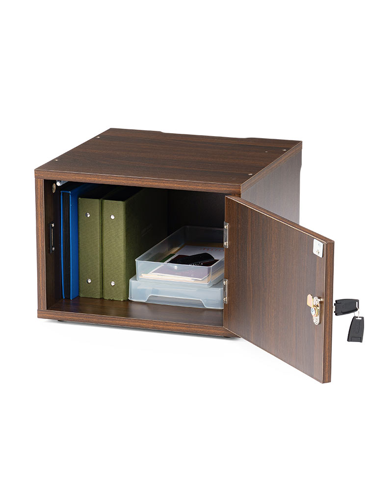 鍵付き木製キューブボックス | 小型セキュリティボックス – プッシュ開閉・ケーブル配線対応