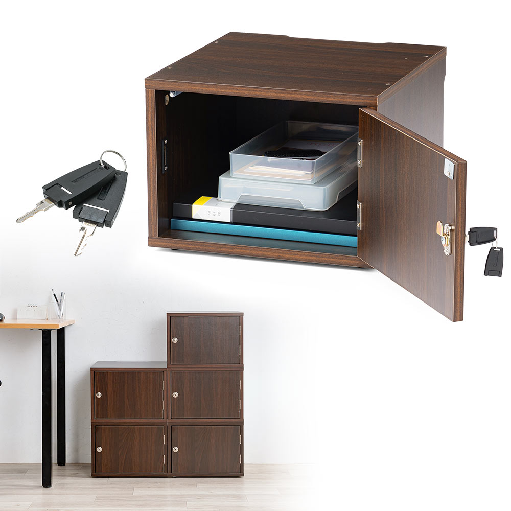 鍵付き木製キューブボックス | 小型セキュリティボックス – プッシュ開閉・ケーブル配線対応