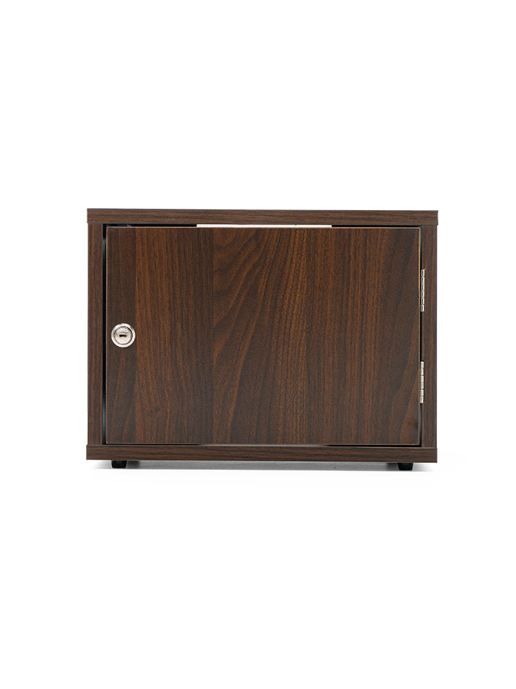 鍵付き木製キューブボックス | 小型セキュリティボックス – プッシュ開閉・ケーブル配線対応