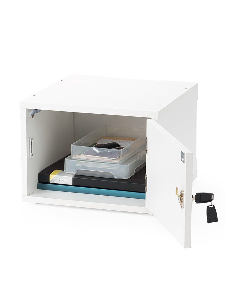 鍵付き木製キューブボックス | 小型セキュリティボックス – プッシュ開閉・ケーブル配線対応