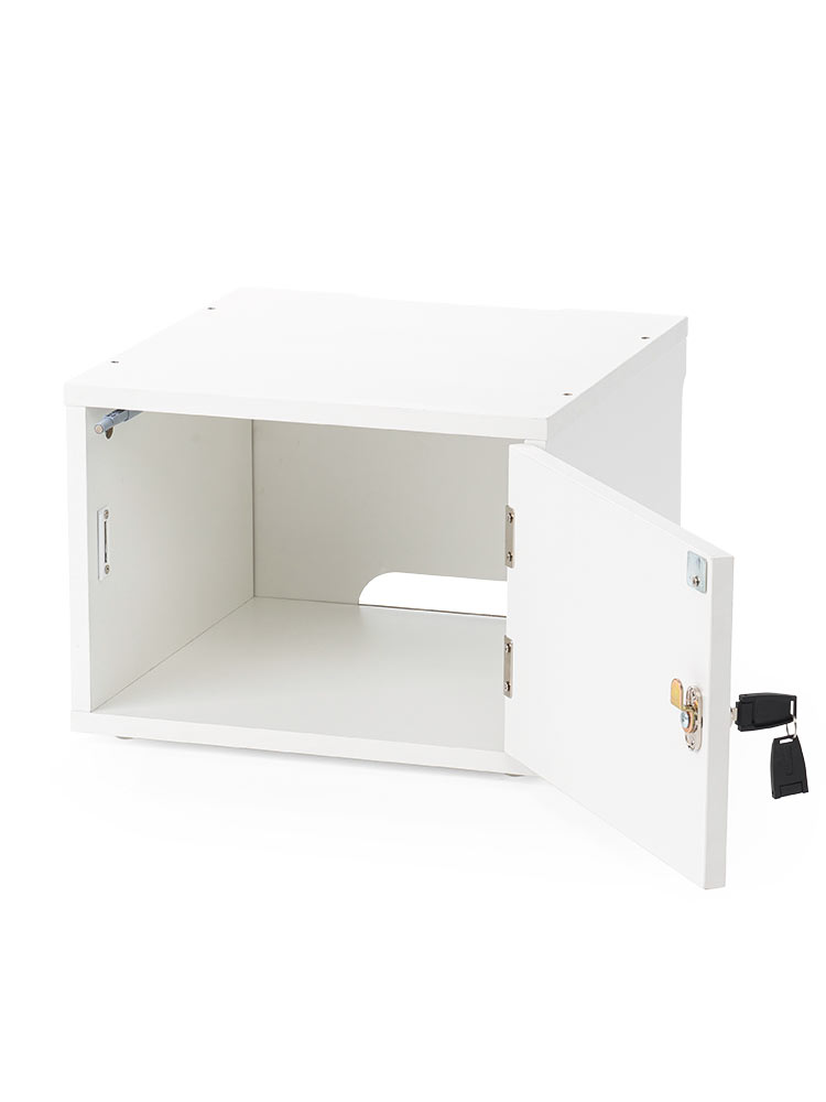 鍵付き木製キューブボックス | 小型セキュリティボックス – プッシュ開閉・ケーブル配線対応