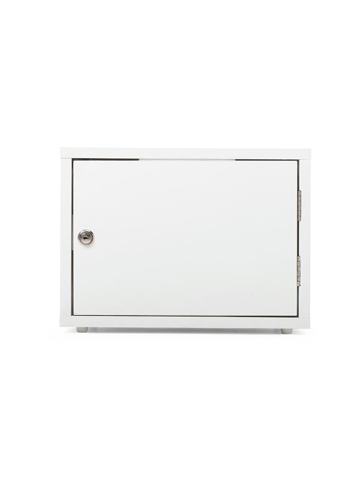 鍵付き木製キューブボックス | 小型セキュリティボックス – プッシュ開閉・ケーブル配線対応