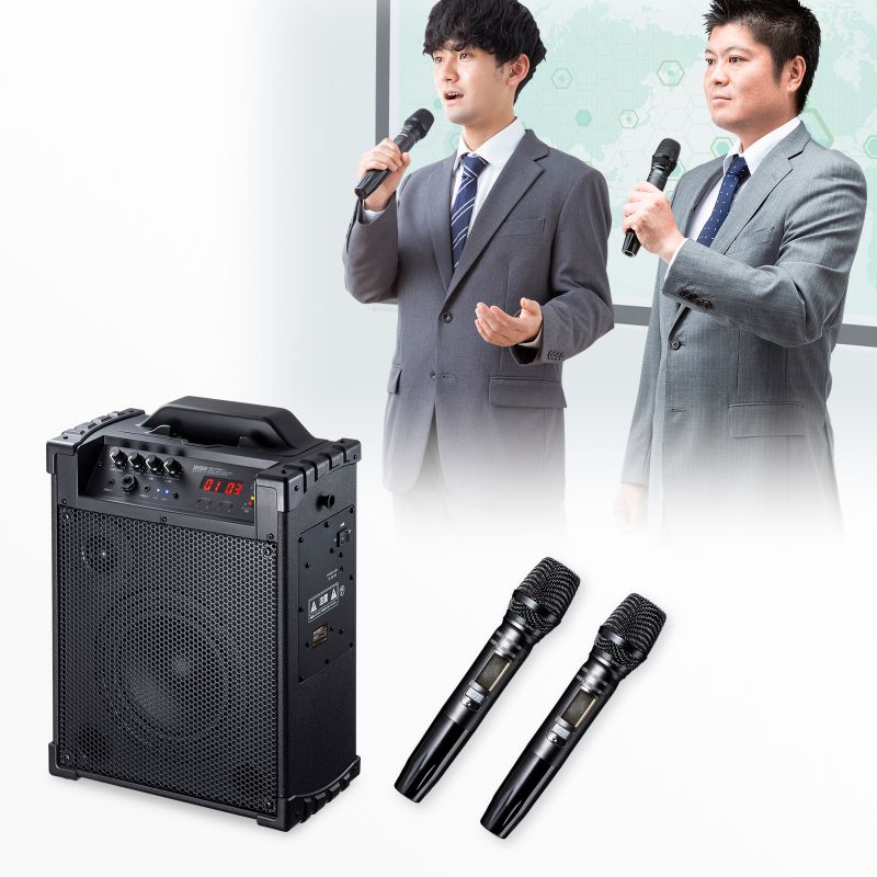 拡声器（スピーカー・選挙・バッテリー内蔵・ワイヤレスマイク2本付き・60W）