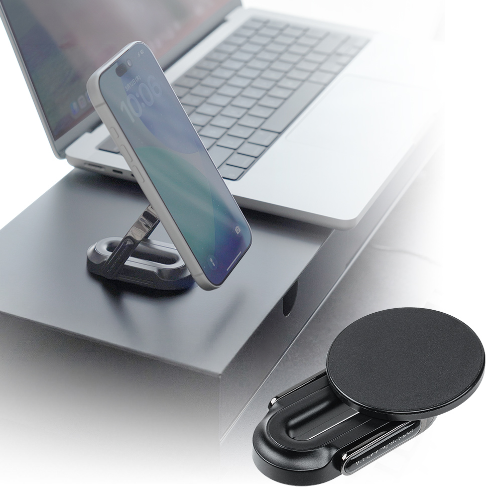 MagSafe対応スマホスタンド/両面マグネット・折りたたみ/位置調整しやすい設計