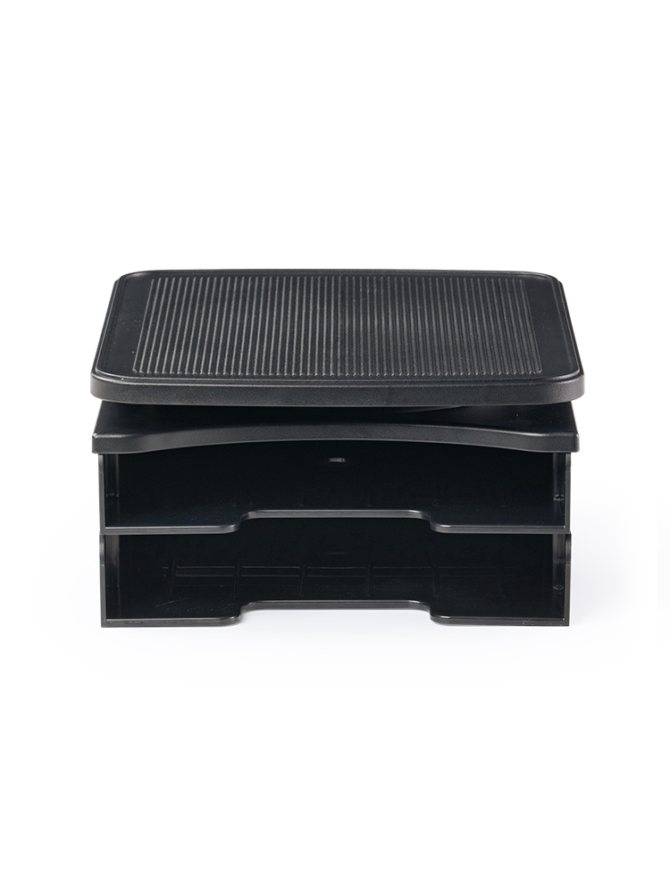 A4収納対応2段棚と360度回転の卓上電話台 | 省スペース設計でデスクやオフィスを整理する　ブラック