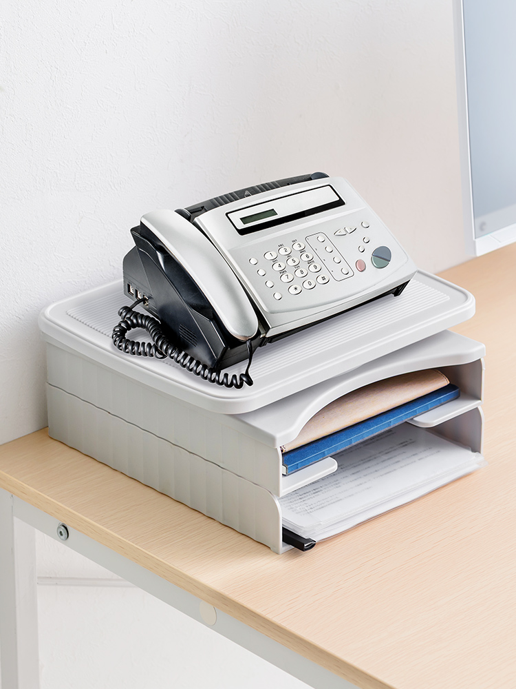 A4収納対応2段棚と360度回転の卓上電話台 | 省スペース設計でデスクやオフィスを整理する ライトグレー