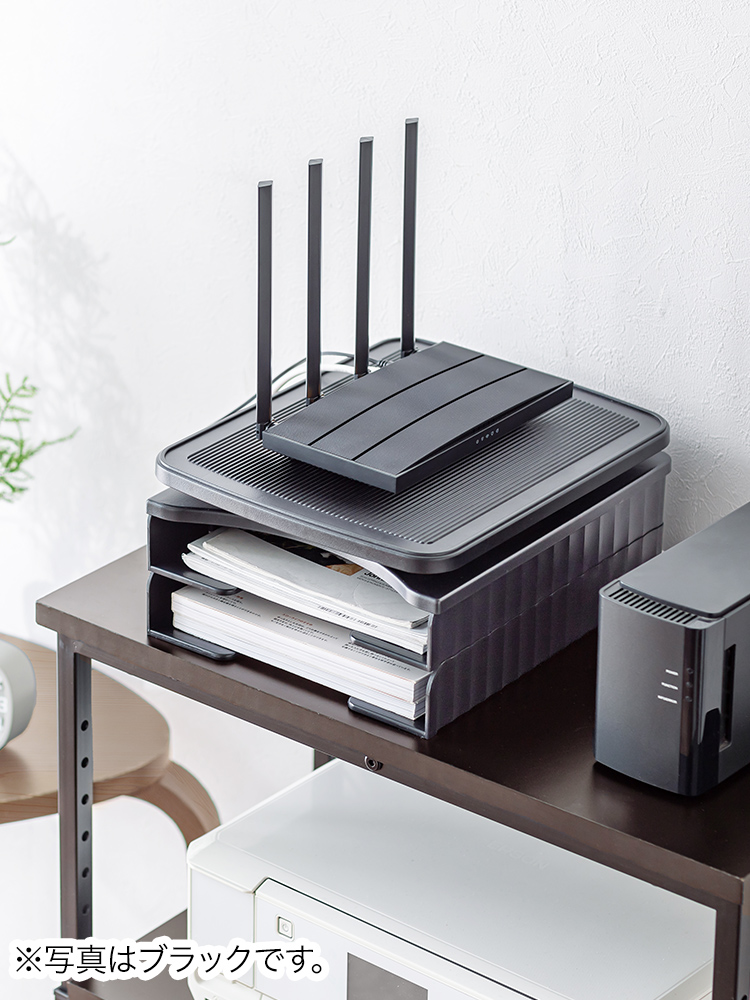 A4収納対応2段棚と360度回転の卓上電話台 | 省スペース設計でデスクやオフィスを整理する ライトグレー