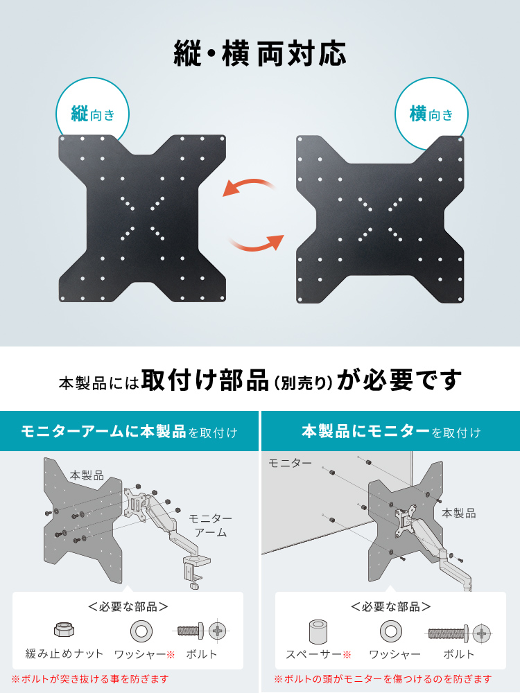 【VESA変換金具】100×100から400×400変換プレート