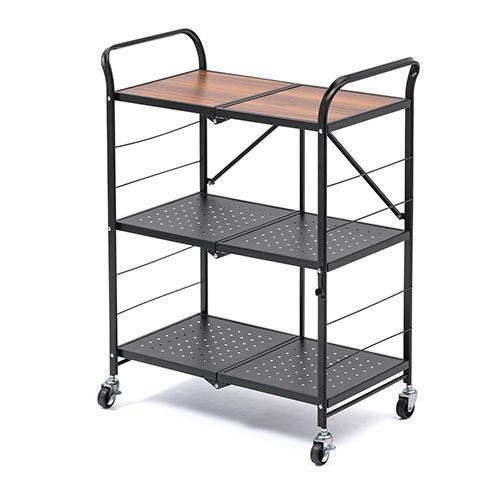 折りたたみラック 3段（スチール・ワゴン・シェルフ・キャスター付き