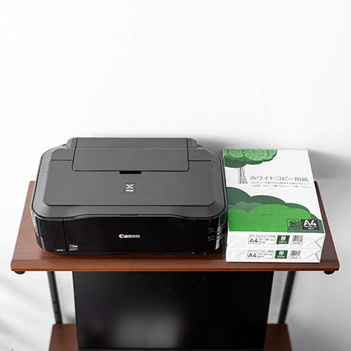 パソコンデスク（木目柄・W750・収納棚付き・キーボードテーブル付き・キャスターつき）