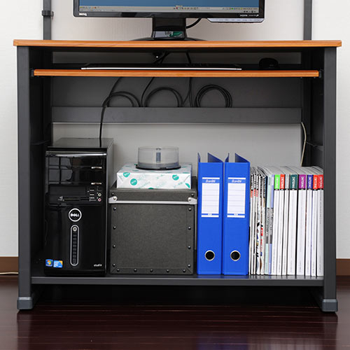 パソコンデスク（W900・キーボードスライダー付・中棚つき・木目）