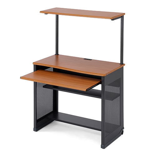 パソコンデスク（W900・キーボードスライダー付・中棚つき・木目）