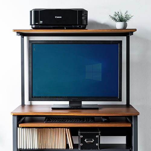 パソコンデスク（W900・キーボードスライダー付・中棚つき・木目