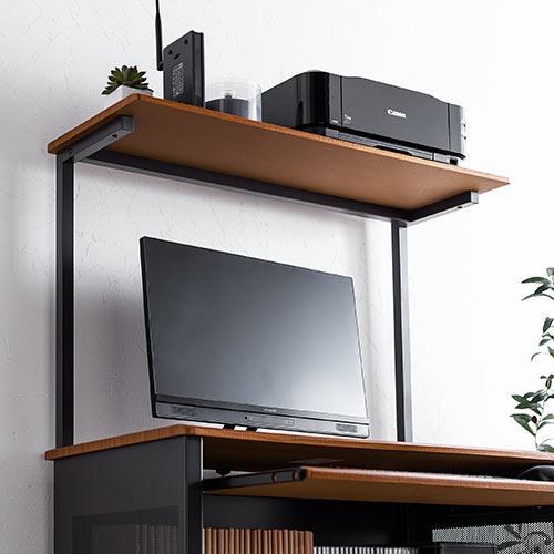 パソコンデスク（W900・キーボードスライダー付・中棚つき・木目）