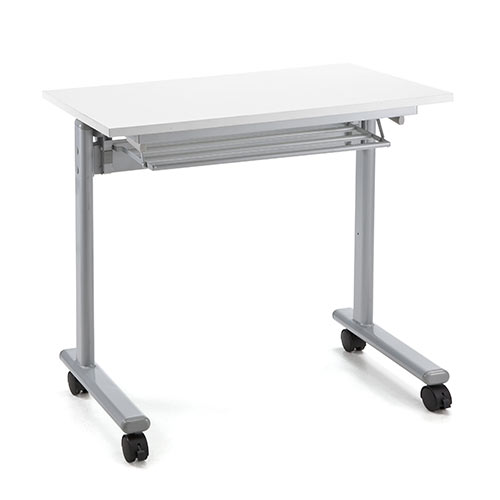 折りたたみテーブル（フォールディングデスク・キャスターつき・中棚つき・ホワイト・W750×D450mm）