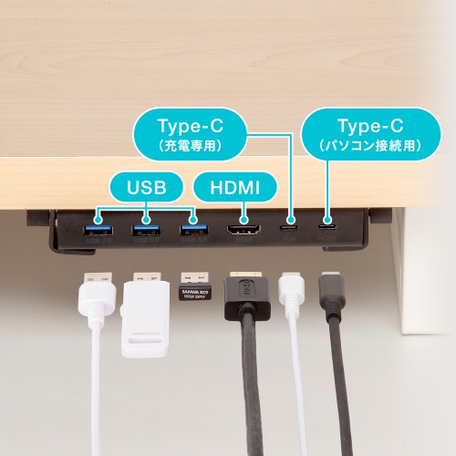 木製天板取付用ドッキングステーション（HDMI・1画面・4K/60Hz・PD90W・5Gbps・USB-C×1・USB-A×3）