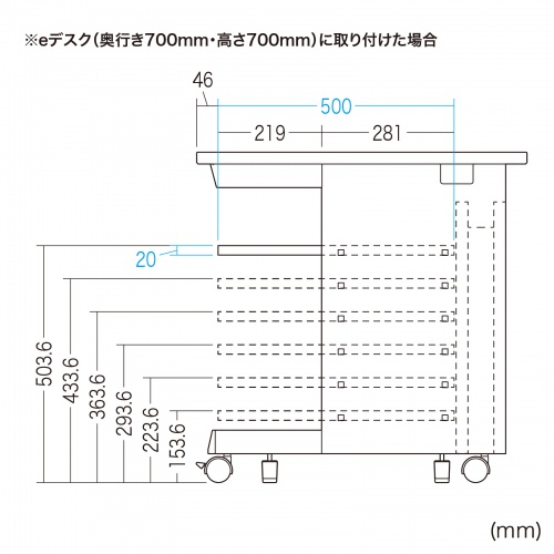 eデスク セミーオーダーデスク 中棚 幅120cm用 ホワイト 奥行50cm
