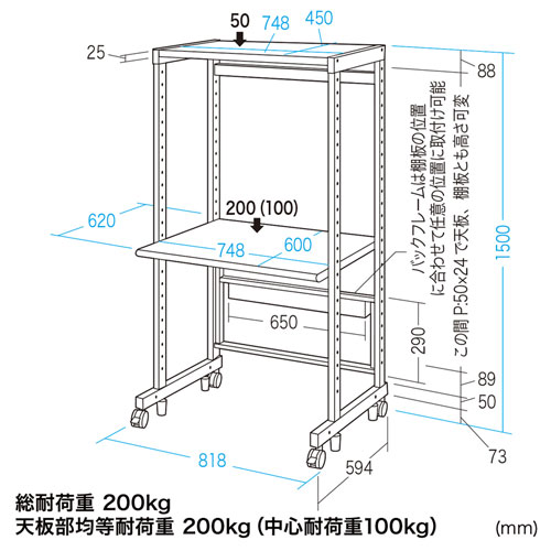 ラック（eラック・オフィス用・Cシリーズ・幅800・コンパクトタイプ） ER-80C サンワサプライ 【代引き不可商品】