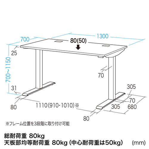 e電動昇降デスク(スタンディングデスク・メモリー機能・W1300×D700・ホワイト)