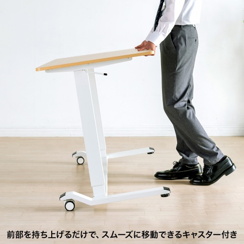 ガス圧式昇降デスク（幅120cm・奥行き60cm・キャスター付き・薄い木目）ERD-G12060LM