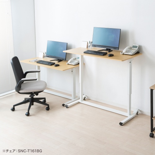 ガス圧式昇降デスク（幅120cm・奥行き60cm・キャスター付き・薄い木目）ERD-G12060LM