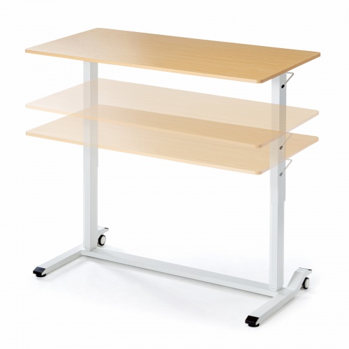 ガス圧式昇降デスク（幅120cm・奥行き60cm・キャスター付き・薄い木目）ERD-G12060LM