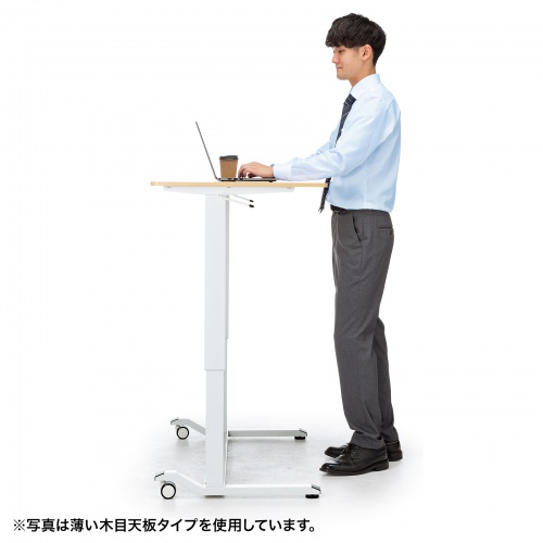 ガス圧式昇降デスク（幅120cm・奥行き60cm・キャスター付き・ホワイト）ERD-G12060W