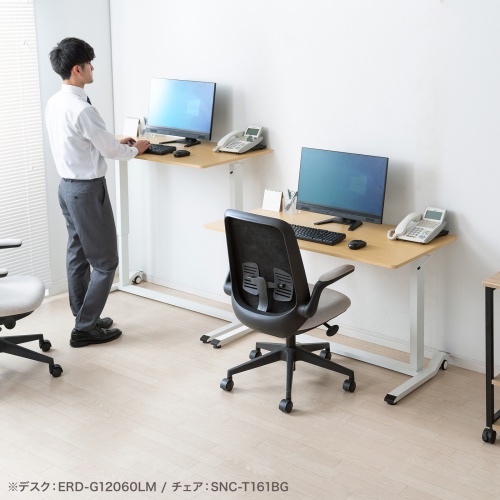 ガス圧式昇降デスク（幅120cm・奥行き60cm・キャスター付き・ホワイト）ERD-G12060W