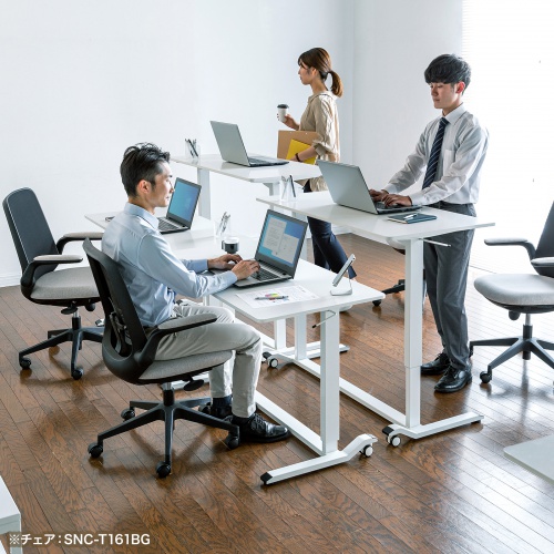 ガス圧式昇降デスク（幅120cm・奥行き60cm・キャスター付き・ホワイト）ERD-G12060W