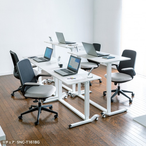 ガス圧式昇降デスク（幅120cm・奥行き60cm・キャスター付き・ホワイト）ERD-G12060W