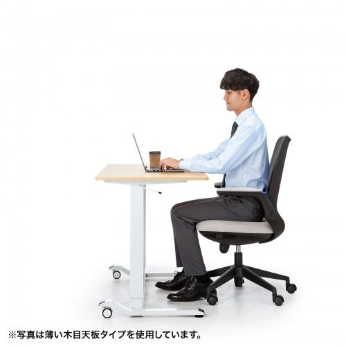 ガス圧式昇降デスク（幅120cm・奥行き60cm・キャスター付き・ホワイト）ERD-G12060W