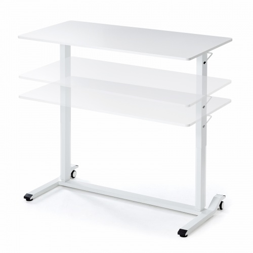 ガス圧式昇降デスク（幅120cm・奥行き60cm・キャスター付き・ホワイト）ERD-G12060W