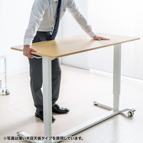 ガス圧式昇降デスク（幅120cm・奥行き60cm・キャスター付き・ホワイト）ERD-G12060W