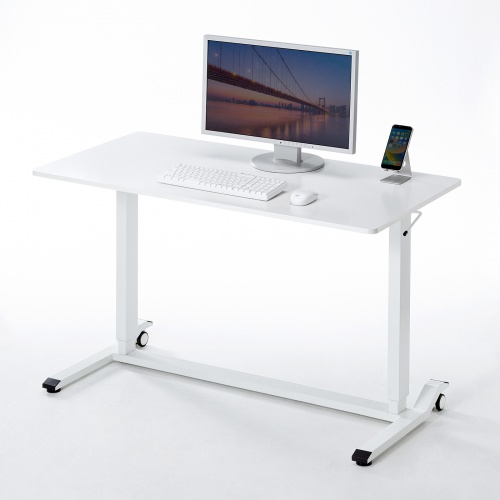 ガス圧式昇降デスク（幅120cm・奥行き60cm・キャスター付き・ホワイト）ERD-G12060W