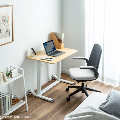 ガス圧式昇降デスク（幅90cm・奥行き60cm・キャスター付き・薄い木目）ERD-G9060LM