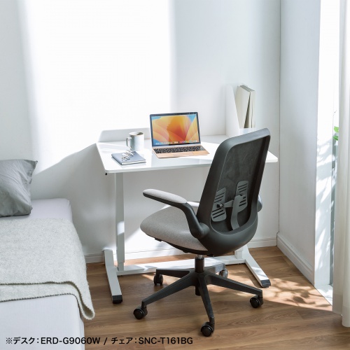 ガス圧式昇降デスク（幅90cm・奥行き60cm・キャスター付き・薄い木目）ERD-G9060LM