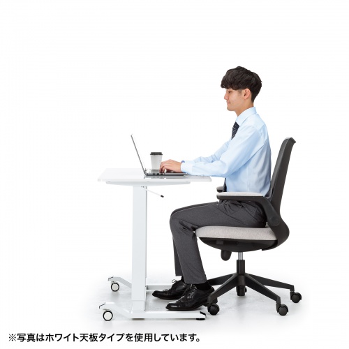 ガス圧式昇降デスク（幅90cm・奥行き60cm・キャスター付き・薄い木目）ERD-G9060LM