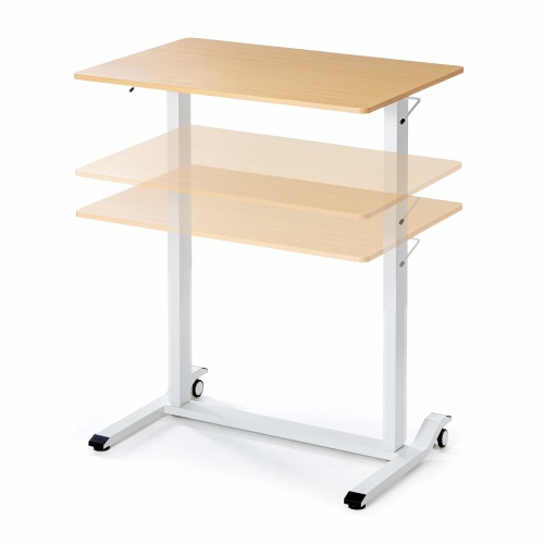 ガス圧式昇降デスク（幅90cm・奥行き60cm・キャスター付き・薄い木目）ERD-G9060LM