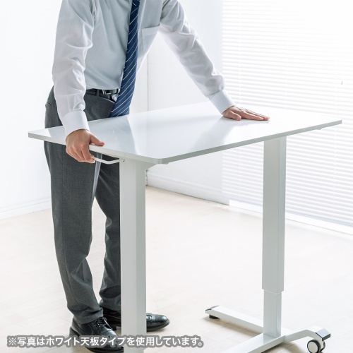 ガス圧式昇降デスク（幅90cm・奥行き60cm・キャスター付き・薄い木目）ERD-G9060LM